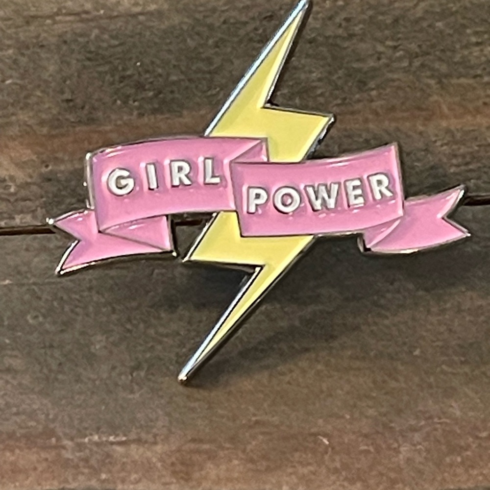 Girl Power Lapel Badass Pin Brooch, Inspirational message, Pink , Yellow Enamel - Picture 5 of 8